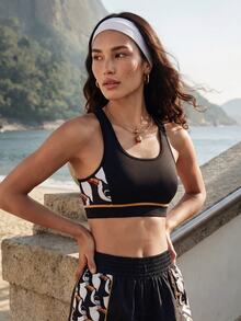 CAJUNI Women's Colorblock Casual Daily Sports Bra - Black - View 7