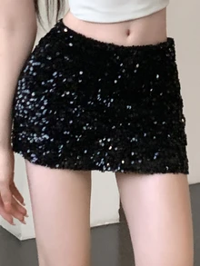 Dazy Tall Women's Sequin Elegant Short Skirt Fall - Black - View 2