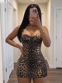 Slaydiva Women's Leopard Print Sexy Halter Neck Mini Bodycon Dress - Multicolor - View 9