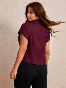 Elaquor Plus Size Women Solid Color Casual Versatile Commute Blazer Vest - Burgundy - View 2