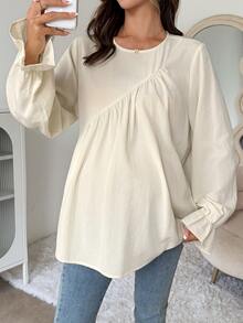 Dazy Maternity Solid Color Loose Ruffle Long Sleeve Casual Vacation Daily Cover-Up Top Spring Autumn Maternity Cover Up - Apricot - View 3
