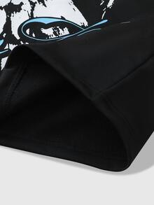 ROMWE MEN Men's Angel Letter Print T-Shirt - Black - View 7