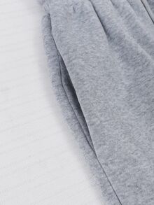 青少年女孩字母刺繡抽繩腰寬腿寬鬆休閒運動長褲 - 灰色 - 查看 6