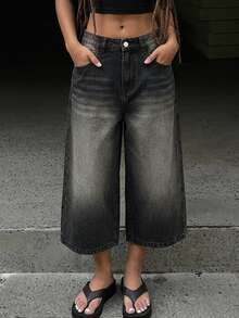 Livesso Tall Women's Loose Straight Leg Street Casual Cropped Denim Jeans - Black - View 9
