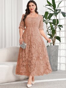 Reflora Plus Size Women's Lace Casual Romantic Elegant Party Wedding Formal Evening Dress Dusty Blue Summer - Dusty Pink - View 7