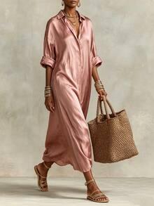 Trelyra Women's Solid Color Casual Daily Summer Travel Dress - Baby Pink - View 2