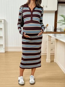SHEIN Maternity Colorblock Casual Maternity Maternity Everyday Summer Dress,Autumn Photoshoot Formal Baby Blue Fall Photoshoot Business - Multicolor - View 4
