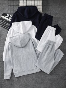 SHEIN 6件組青少年男孩白色秋季圖案街頭風返校2件式連帽衫與長褲套裝 - 彩色 - 查看 2