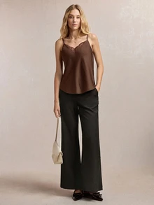 BizChic Shades Of Brown V領可調節蕾絲拼接背心，優雅性感法式復古商務通勤外出約會休閒運動夏季萬聖節 - 棕色 - 查看 6