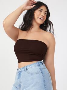 SHEIN BASICS Plus Size 2 Packs Crop Tube Top/Summer/Off-The-Shoulder Top Summer Tops - Multicolor - View 3