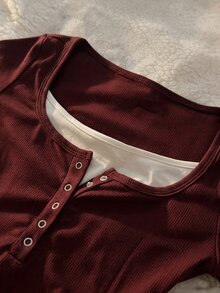 IslaSuriya Plus Size Women's 2-In-1 Short Sleeve Casual Top - Burgundy - View 3
