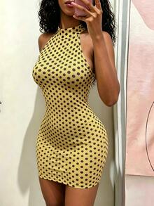 Glyssa 女款復古波點性感掛脖修身洋裝 - 彩色 - 查看 4