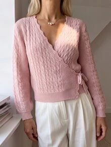 Sprig & Strand Women's Braided Wrap Tie Waist Knitted Cardigan - Pink - View 3
