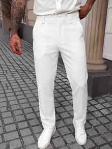 Manfinity Mode Men's Solid Color Straight Leg Casual Commuter Dress Pants - White - View 1