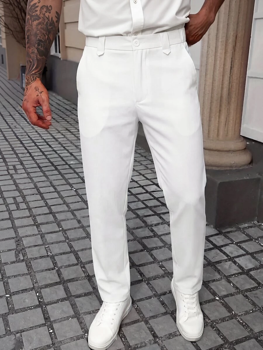 Manfinity Mode Men's Solid Color Straight Leg Casual Commuter Dress Pants - White - View 1