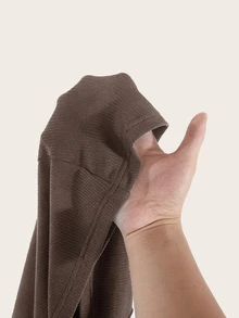 SHEIN BASICS 休閒純色針織圓領長袖修身女款T恤，日常上學穿搭，咖啡棕，秋季 - 咖啡棕 - 查看 5