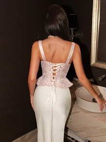 Allurite 女款粉色性感優雅吊帶背心，適合派對、外出、夜晚聚會、婚禮，夏季穿搭 - 粉色 - 查看 2