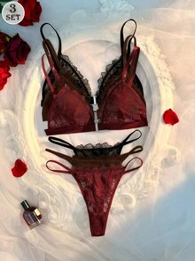 Crystal Vow 6pcs/Set Sexy Lace Patchwork Front Closure Lingerie Set For Women - Multicolor - View 1