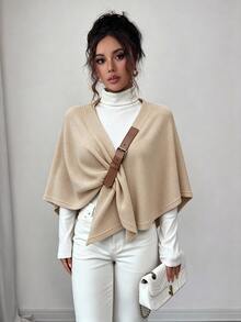 Selianne Jaket Cape Wanita Warna Polos dengan Kancing Depan, Musim Gugur/Dingin - Aprikot - View 7