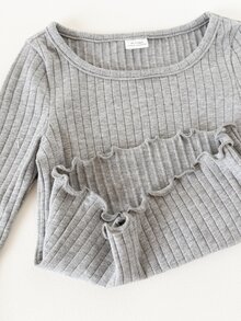 SHEIN 女嬰休閒可愛針織百搭純色長袖上衣 4件組 - 淺藍色 - 查看 4