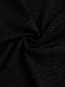 Sunnyshic Women's Asymmetrical Shoulder Flared Long Sleeve Asymmetrical Hem Waist Side Ruched Metal Button T-Shirt - Black - View 8