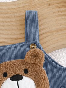 Young Boy Cute Applique Kids Embroidery Pocket Autumn Romper - Blue - View 3