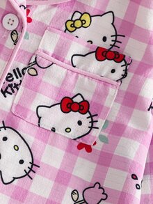 HELLO KITTY AND FRIENDS | SHEIN Setelan Pakaian Santai 2 Potong untuk Anak Perempuan, Motif Kartun Cetak Penuh, Musim Semi, Gugur, dan Musim Dingin - Berwarna merah muda - View 4
