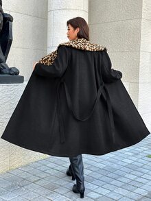 Easura Casual Fashion Urban Commute Leopard Print Patchwork Plus Size Women's Wool - Dark Grey - View 2