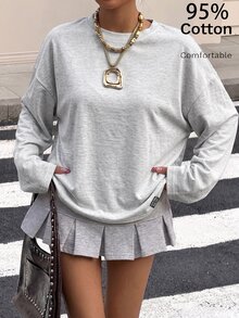 Muchica 休閒極簡花卉灰色女款落肩長袖T恤 - 淺灰色 - 查看 1
