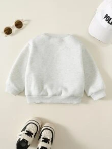 SHEIN 男女嬰兒/幼兒秋冬保暖內裡加厚可愛親子標語圖案衛衣，嬰兒冬季衛衣/上衣，聖誕 - 灰色 - 查看 2
