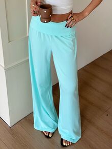 CovetEZ Mint Green Wide Leg Cuffed Pants, Suitable For Daily Summer Casual Wear, Suitable For Commuting, Gathering, Autumn/Winter/Spring/Summer, Christmas, New Year, Thanksgiving, Party, Wedding - Mint Green - View 6