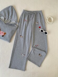 Comfortcana Women's Gray Sweatpants With Dachshund Dog Pattern - Light Grey - View 5