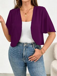 SHEIN Essnce Plus Size Summer Casual Solid Color Lightweight Jacket - Red Violet - View 8