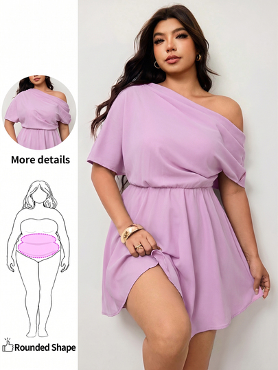 Enliva Vestido de mujer talla grande casual para ir al trabajo, unicolor, cuello asimétrico, cintura ceñida, falda tipo paraguas, vestido elegante de verano marrón, vestido marrón chocolate, vestido marrón café, vestido marrón para invitada de boda, ropa de primavera para mujer, ropa de primavera para mujer