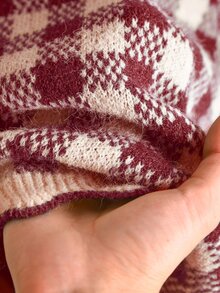 CosyJoli Plus Size Casual 1920s 90s Plaid Sweater, Autumn/Winter Formal Office Burgundy - Burgundy - View 7