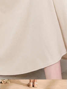 SHEIN Tween Girl Fall Dresses Casual Comfortable Elegant Elegant Lady Solid Color Asymmetric Collar Long Sleeve Ribbed Mid-Length Dress For Party - Apricot - View 5