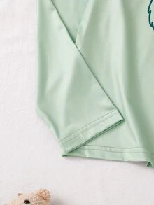 SHEIN Tween女孩可愛灰色無尾熊印花圓領長袖上衣＋長褲休閒居家服睡衣，秋季家庭套裝 - 綠色 - 查看 7