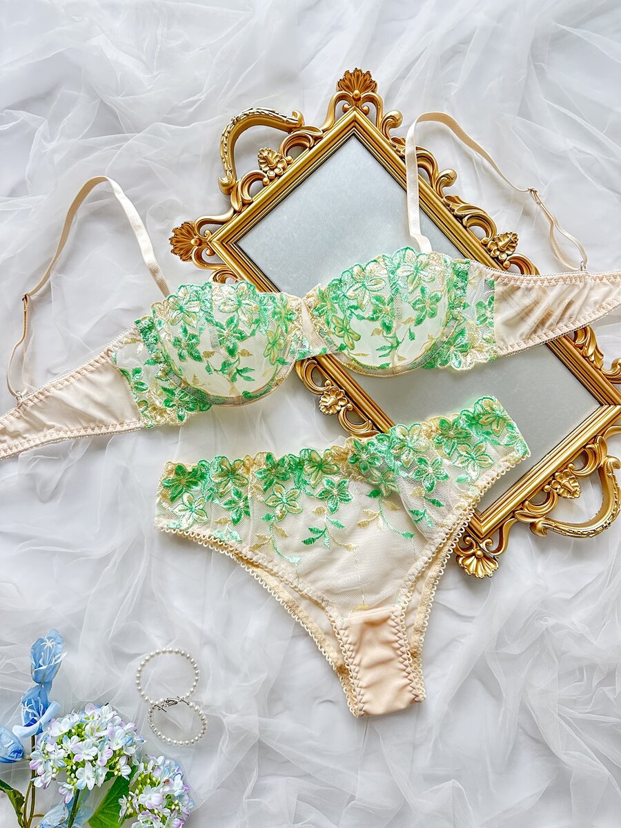 SHEIN 浪漫刺繡內衣套裝 2件組 - 彩色 - 查看 1