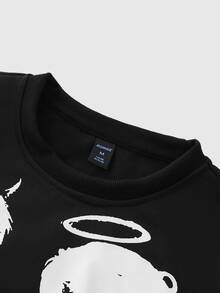 ROMWE MEN Men's Angel Letter Print T-Shirt - Black - View 6