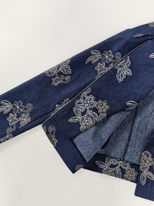 SHEIN 女款新款極簡日常丹寧花卉長袖夾克 秋冬款 - 藍色 - 查看 6