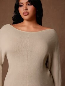 Rustia Sweater Lengan Panjang Wanita Ukuran Besar Warna Polos Kasual Serbaguna untuk Pemakaian Sehari-hari di Musim Dingin - Aprikot - View 3