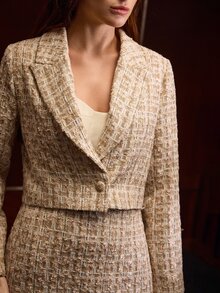 MOTF PREMIUM WOMEN'S TWEED LAPEL COLLAR CROPPED JACKET - Apricot - View 1