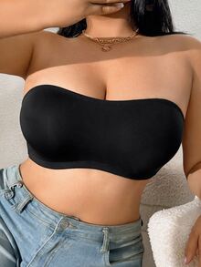 SHEIN 1 chiếc áo ngực không gọng không đệm cài bên hông cho nữ size lớn, dây đeo chống trượt - màu đen - Xem 5