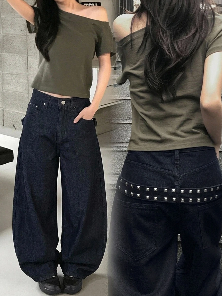 DAZY Women's Washed Heavy-Duty Korean Style Loose Fit Jeans - Dark Wash - View 1