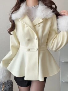 FRIFUL Women's Elegant Double-Breasted Overcoat, Autumn/Winter - White - View 5
