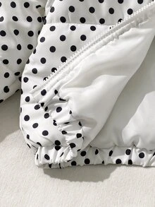 Elladie kids 女童秋冬黑白波點絎縫單針縫線立領前開拉鍊長袖短夾克，附側口袋，西式風格 - 白色 - 查看 5