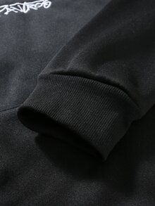 PAVTROS 男士青年街頭休閒字母刺繡運動連帽衫 - 黑色 - 查看 7
