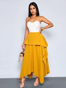 SOLERSUN Women's Solid Color Casual Elegant Versatile Daily Wear Skirt Party Night Formal Mustard Yellow Fall - Yellow - View 5