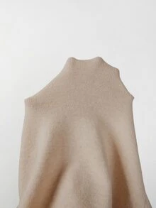 SHEIN 初秋女款修身小蠻腰交叉裹領長袖針織套頭毛衣 - 卡其色 - 查看 6