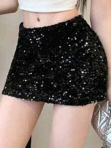 Dazy Tall Women's Sequin Elegant Short Skirt Fall - Black - View 4